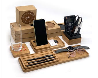 Oak Wood Desktop Organizer Set, Corporate Desk Accessories, Gifts with Logo