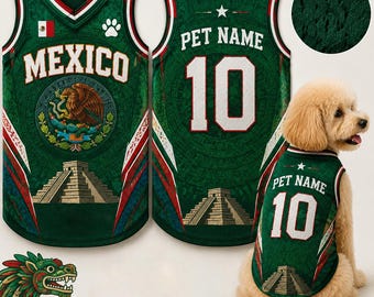 Personalized Mexico Pet Soccer Jersey,Custom Dog Cat Football Shirt,Name Number Puppy Sportswear