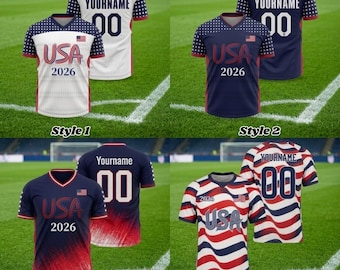 Camiseta de fútbol de EE. UU. 2026 – Personalizada para aficionados al fútbol, unisex, Mundial de Fútbol 2026, con nombre y número personalizados, bandera de EE. UU.
