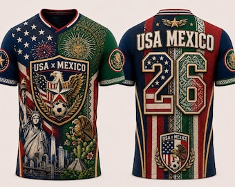 USA - Mexico Jersey, Mexican USA 2026 Soccer Jersey – Personalized Football Fan Unisex World Soccer 2026 Personalized Number USA Flag