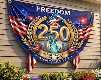 Bandera rectangular de poliéster estampada conmemorativa del 250 aniversario de la libertad en Estados Unidos, ideal para cercas, con águila patriótica y decoración para el jardín del 4 de julio.