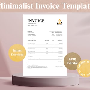 Plantilla de factura minimalista editable en Canva / Factura para pequeñas empresas / Formulario de facturación sencillo / Factura comercial imprimible / Descarga instantánea