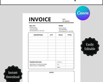 Minimalist Invoice Template Canva | Invoice Template Editable | Editable Billing Form | Professional Invoice Template | Instant Download