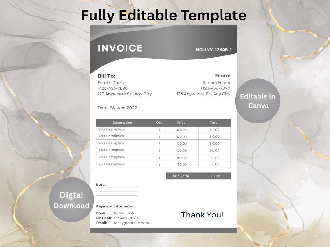 Editable Invoice Template for Small Business | Professional Invoice ...