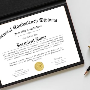 Printable GED Diploma Template, High School Diploma, School Equivalency Diploma, Editable Diploma Replica Template, Digital Download