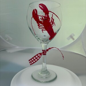 Hand Painted Lobster Wine Glass - Maine Nautical Decor
