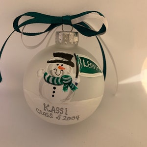 Snowman school ornament, pennant ornament, child ornament, Painted Christmas Ornament