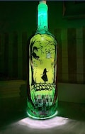 Alice in Wonderland light bottle, reverse painted wine bottle, cheshire cat, fantasy bottle