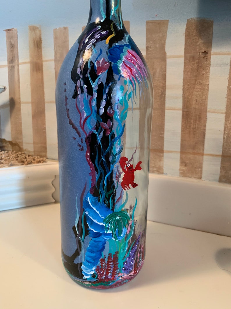 Little Mermaid Light Bottle Reverse Painted Light Bottle Etsy Ireland
