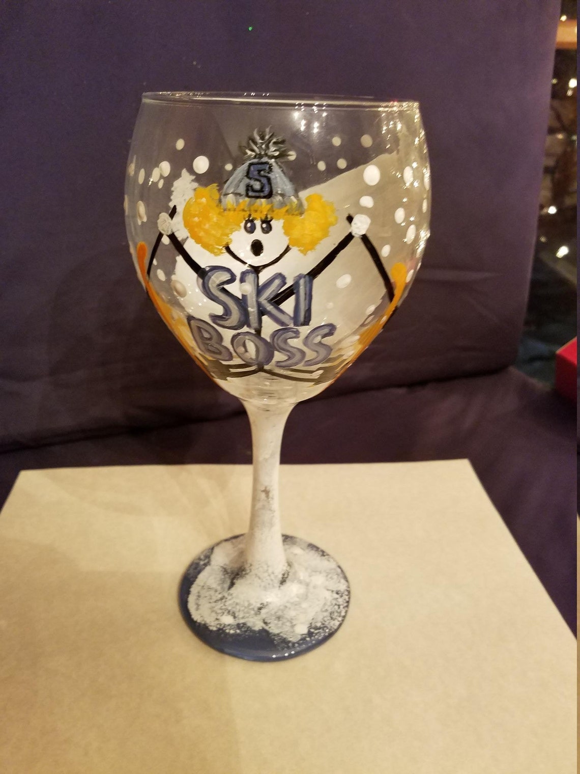 Ski wine glass hand painted wine glass skiing sport Etsy