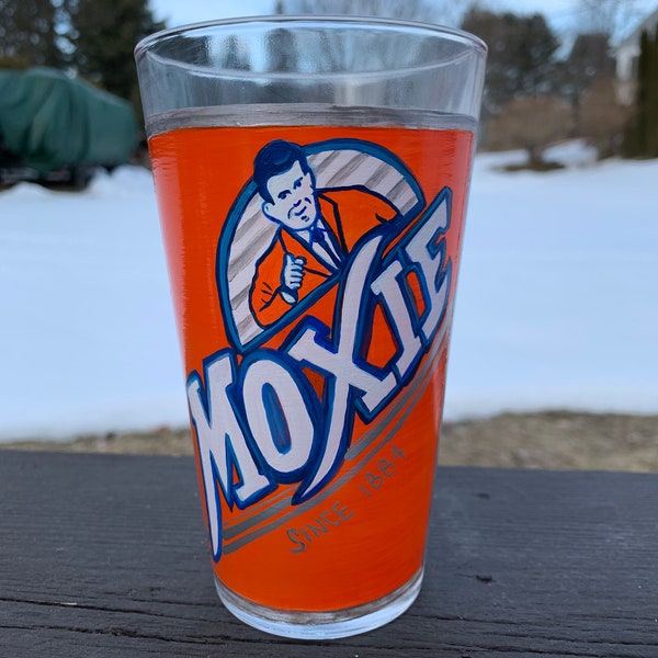 Moxie glass, Moxie drinking glass, Fathers Day, Beer Mug, Moxie soda, Maine beverage, hand painted