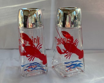 Lobster salt and pepper shakers, glass shakers, hand painted shakers,