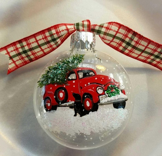 Vintage red truck ornament christmas tree ornament black | Etsy
