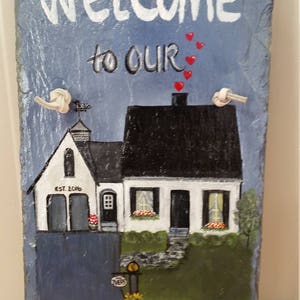 Home sign, Welcome sign, address sign, housewarming gift, slate painting
