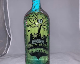 Hand Painted Mad Hatter Tea Party Light Up Bottle: Alice in Wonderland Decor