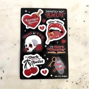 Bookish Romance Trope Sticker Sheet | Free Shipping | Enemies to Lovers | Slow Burn | Smut | Reading | Bookish
