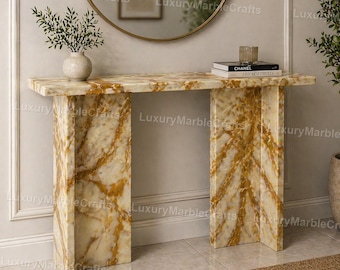 Luxury Marble Console Table – Modern Sculptural Entryway Table Designer Stone Furniture, High-End Home Decor Luxury Entryway Table Furniture