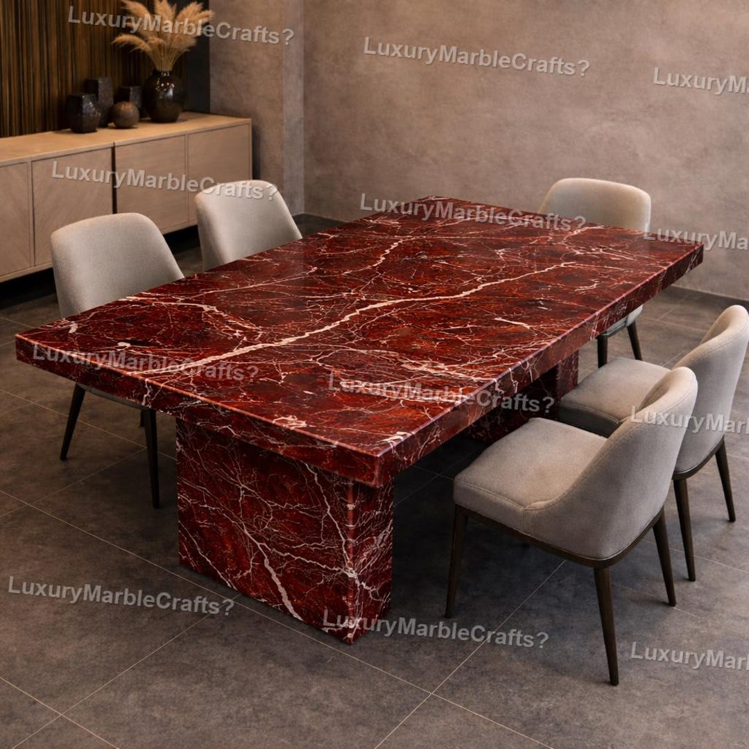 Rosso Levanto Marble Dining Table Luxury Red Marble Dining Table Modern ...