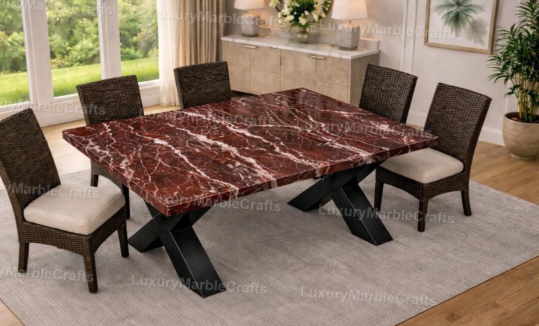 Red Marble Dining Table – Luxury Natural Stone Table , Modern Dining ...