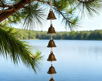 金属製ウィンドチャイム - クラシックな素朴な鉄製のベル、吊り下げチェーン付き、屋外ガーデンウォールデコレーション