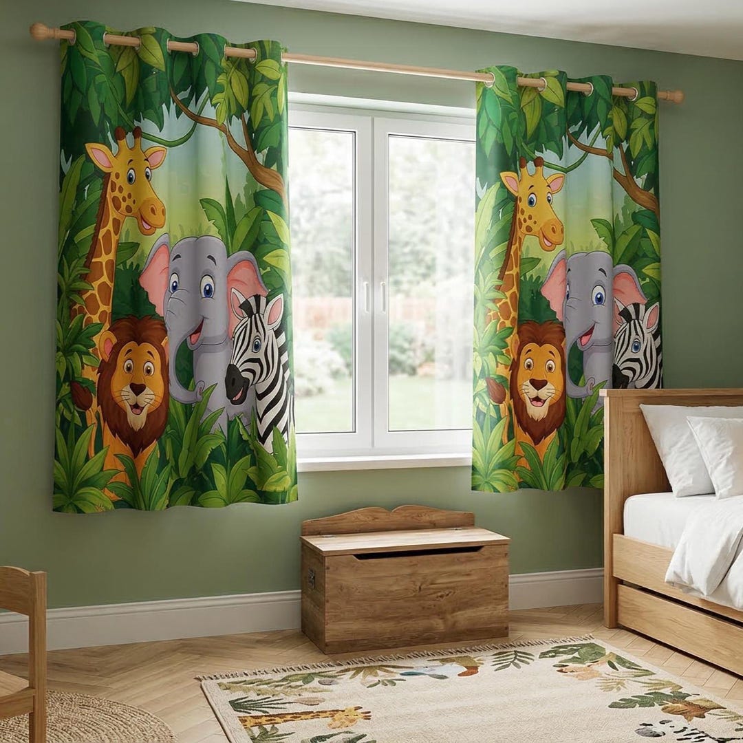 Set di 2 tende con animali safari 3D, decorazione per cameretta dei ...