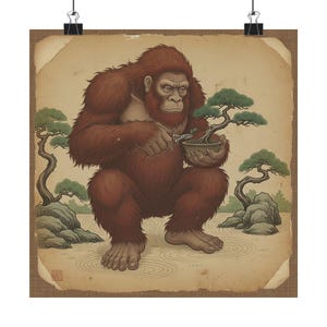 Skunk Ape Bonsai Tree Art Print | Nihonga Style Cryptid Poster