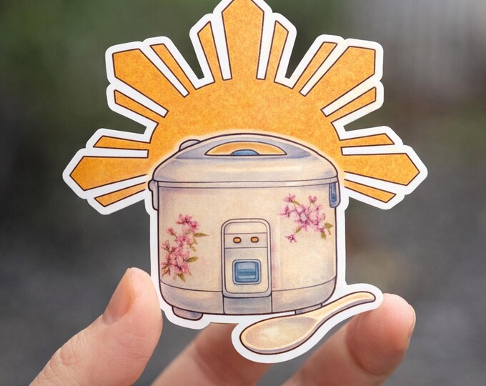 Grinding Rice Sticker Vintage Rice Cooker and Filipino Sun Sticker | Retro Kawaii Kitchen ...