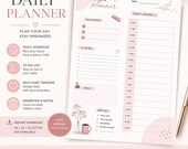 Daily Planner Printable | Pink Minimal Planner | Self Care & Schedule Template | A4 A5 US Letter PDF Download