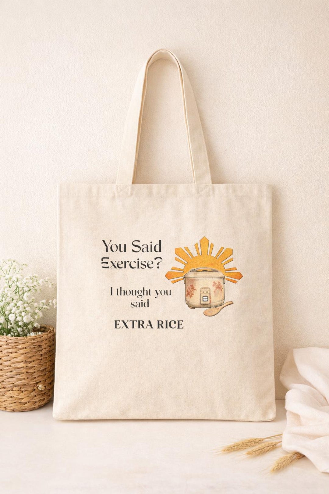 Extra R Funny Funny Extra Rice Tote Bag | Exercise Pun, Foodie Grocery Bag - Etsy