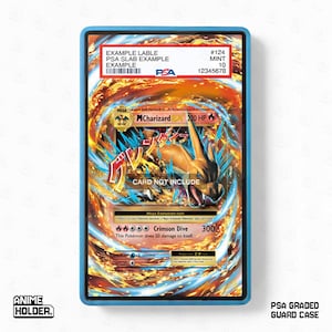 May include: A blue Anime Holder PSA graded guard case. The case contains a Pokemon card featuring MCharizard with 220 HP and the text "Crimson Dive". The card is graded as Mint 10. The text "CARD NOT INCLUDE" is also visible.