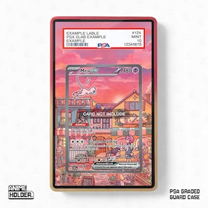 May include: A red and tan PSA graded guard case with a Pokemon card inside. The card features a Mew ex illustration with the text "Mew ex" and "180". The case has the text "PSA GRADED GUARD CASE" and "ANIME HOLDER."