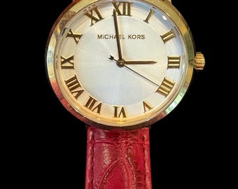 Michael Kors fashion watch 2618, red croc printed leather band, working, new battery