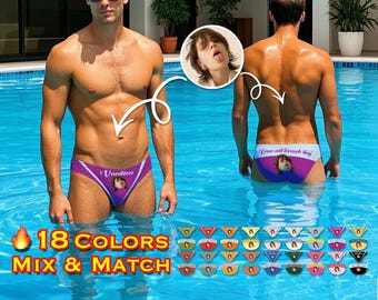 Custom Men Swimwear Face Bathing Suit Personalized Name on Swimming Team Briefs Customize Trunks, Bachelor Party/Wedding/Gift for Father