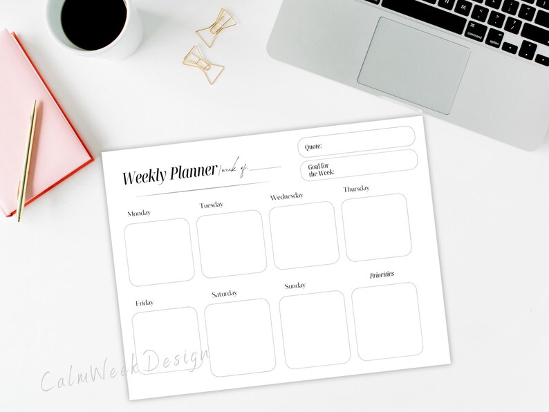 Minimal Weekly Planner Printable | Editable Canva Template (instant ...