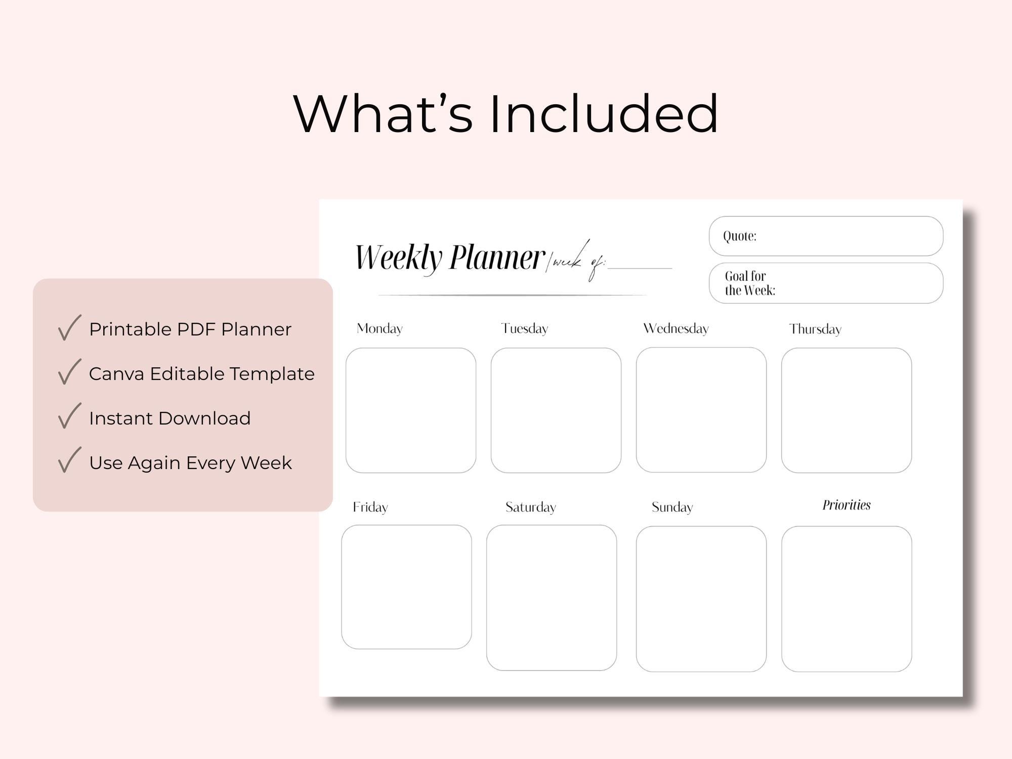 Minimal Weekly Planner Printable | Editable Canva Template (instant ...