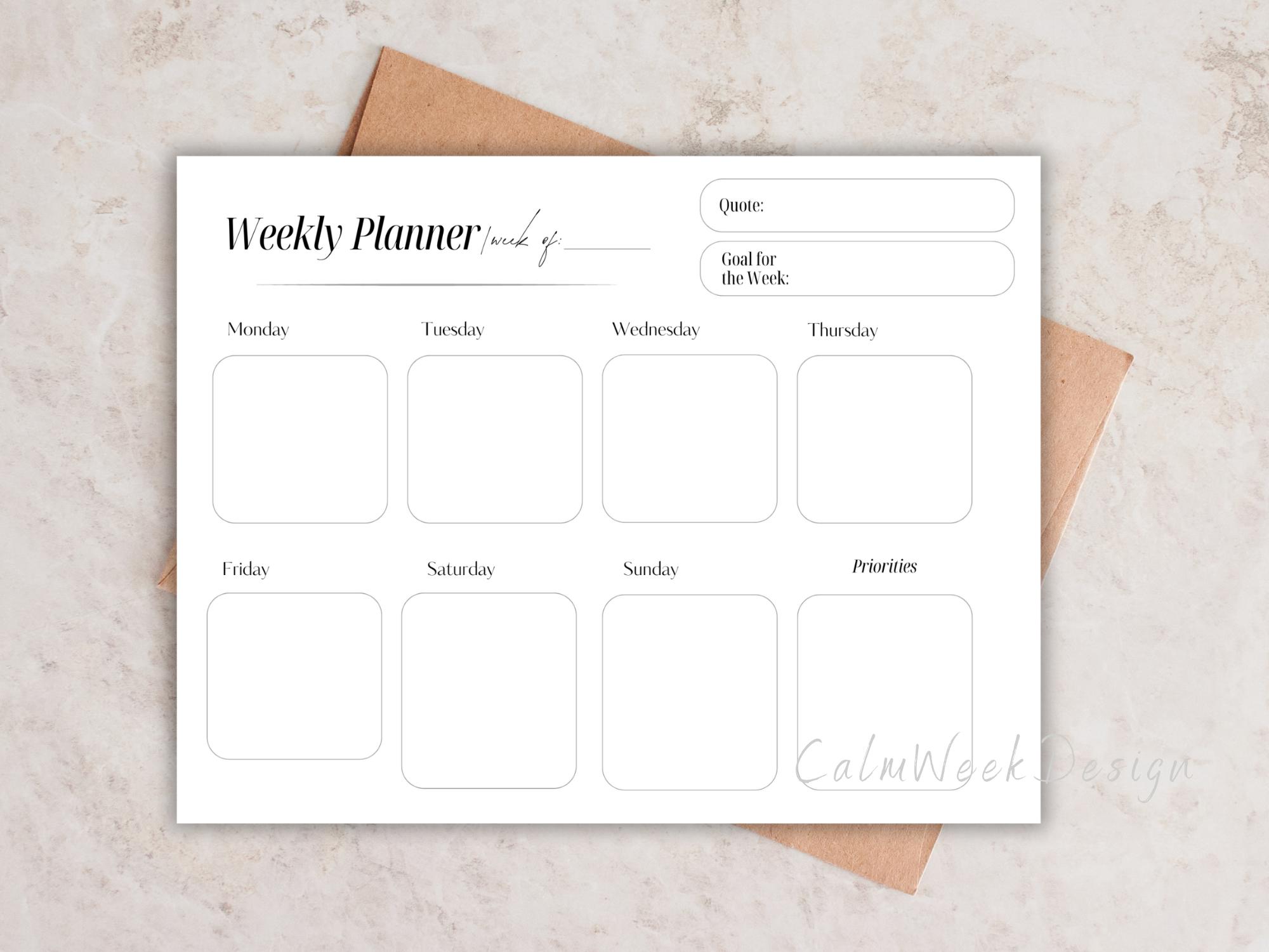 Minimal Weekly Planner Printable | Editable Canva Template (instant ...