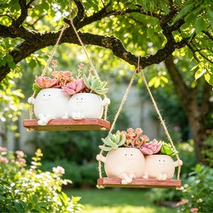 Couple Swing Hanging Resin Planter, Cute Smiling Face Double Character Succulent Pot