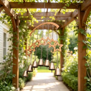 Rustic Rusted Metal Wind Chime Vintage Patio Porch, Housewarming Gift for Garden Lovers
