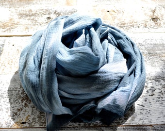 Grey Scarf - Hand Dyed Cotton Tie-Dye - 25 x 68 inches - Storm