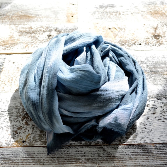 Blue Scarf - Hand Dyed Cotton Tie-Dye - 25 x 68 inches - aMarine