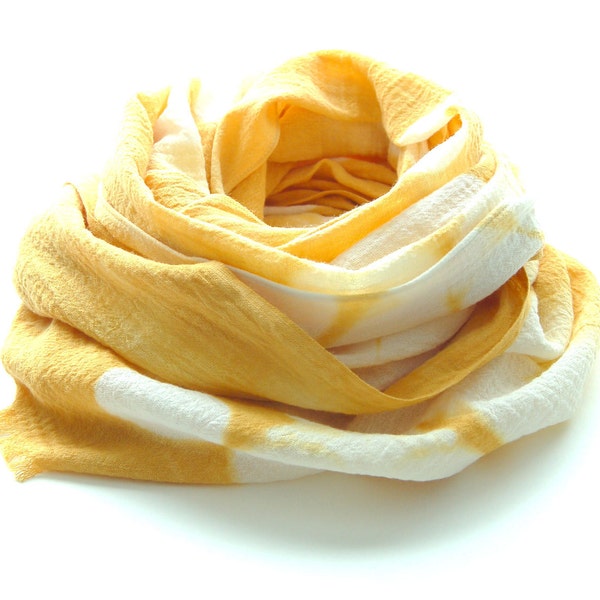 Tie Dye Golden Yellow Shibori Scarf - Hand Dyed Cotton - 17 x 72 - Goldenrod