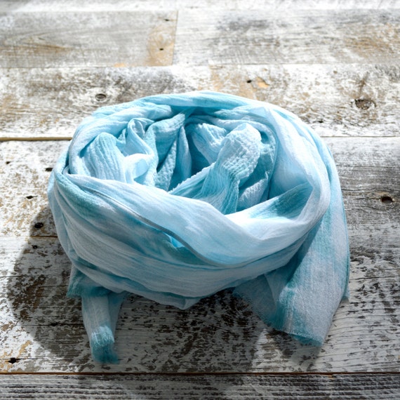 Sea Glass Scarf - Hand Dyed Cotton Tie-Dye - 25 x 68 inches