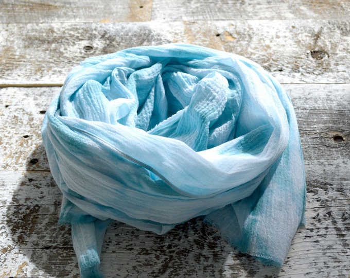 Sea Glass Scarf - Hand Dyed Cotton Tie-Dye - 25 x 68 inches