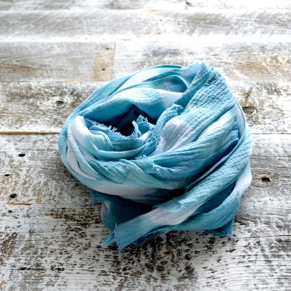 Sea Glass Scarf - Hand Dyed Cotton Tie-Dye - 25 x 68 inches