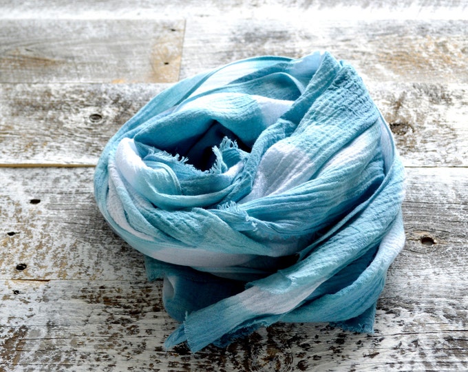 Sea Glass Scarf - Hand Dyed Cotton Tie-Dye - 25 x 68 inches