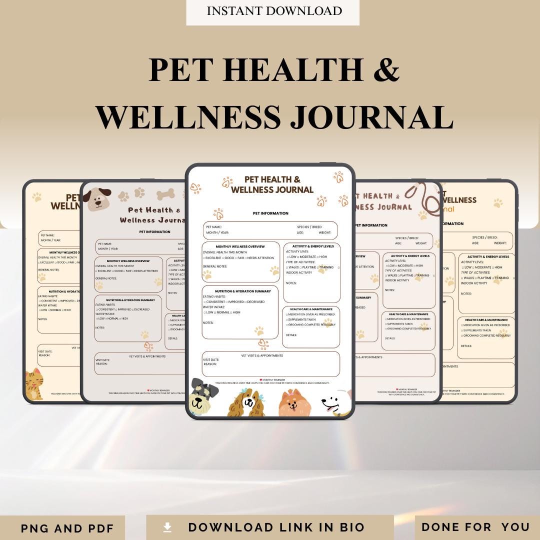 Pet Journal Example Pet Health & Wellness Journal (PDF, PNG) – Daily Tracker, Vet Log - Etsy