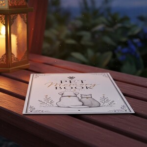 May include: A white rectangular pet memory book featuring a black line drawing of a dog and cat sitting side by side, with the text PET Memory BOOK printed in black and gold, surrounded by a thin black border and decorative floral accents.