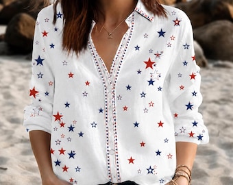 USA 250-årsjubileumskjorta för kvinnor, retro amerikansk flagga-toppskjorta för kvinnor, vintage-amerikansk blommig skjorta, boho blommig amerikansk skjorta, patriotisk gåva