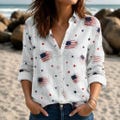 Retro American Flag Women Top Shirt, USA 250th Anniversary Blouse Shirt, Vintage Usa Floral Shirt, Boho Floral America Shirt, Patriotic Gift