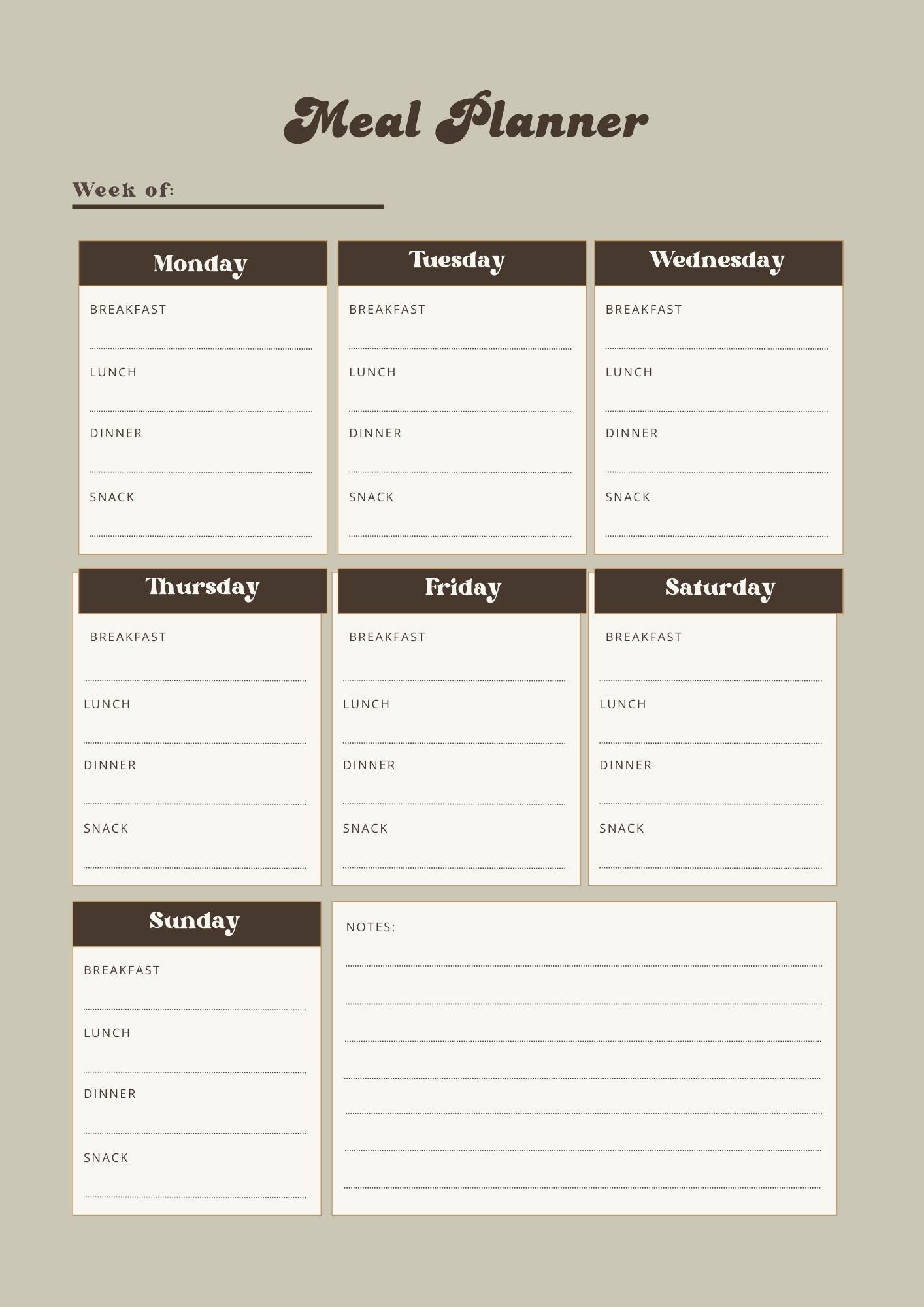 Weekly Meal Planner Printable, Minimalist Neutral Kitchen Template ...
